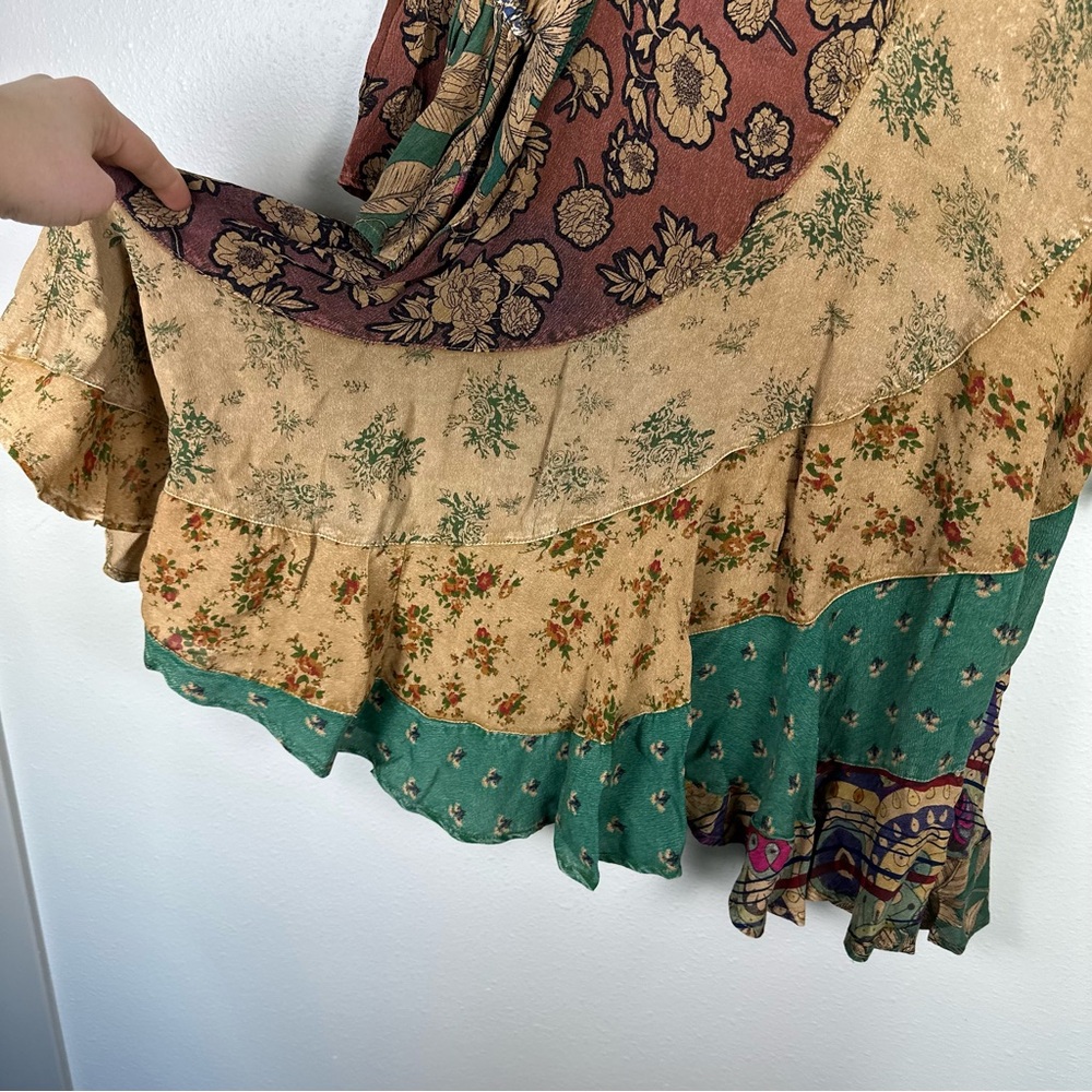 YOUNG THREADS Boho Flowy Hippie Patchwork Overdyed Large Babydoll Mini Dress - Picture 5 of 8